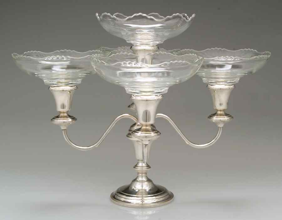Sterling Hollowware 5 Light Candleabra W/6" Glass Nappies by Frank Whiting-1