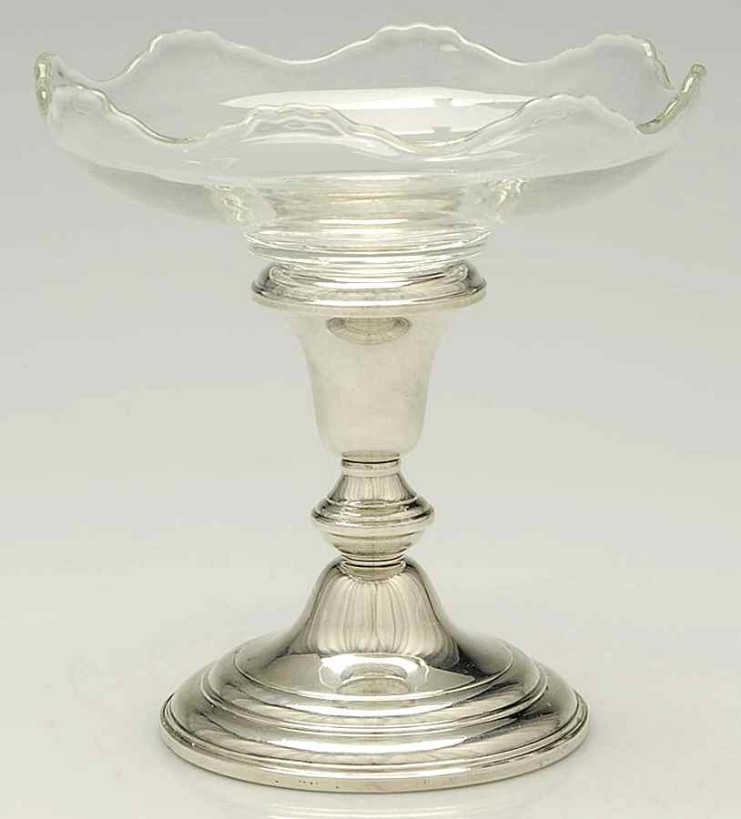 Sterling Hollowware Glass Compote & Sterling Base by Frank Whiting-1