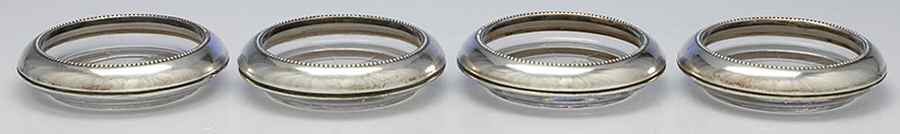 Sterling Hollowware Crystal Coaster with Sterling Rim - Set of 4 by Frank Whiting-1