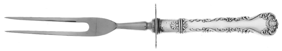 Neapolitan-Kings Court (Sterling, 1895, No Monos) Large Stainless-Prong Roast Carving Fork by Frank Whiting-1