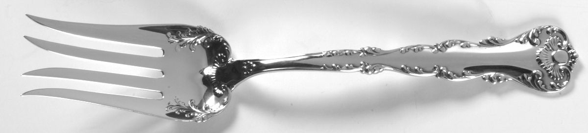 Neapolitan-Kings Court (Sterling, 1895, No Monos) Medium Solid Cold Meat Serving Fork by Frank Whiting-1