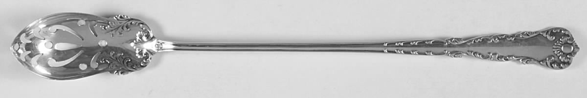 Neapolitan-Kings Court (Sterling, 1895, No Monos) Pierced Bowl Long Handle Olive Spoon by Frank Whiting-1