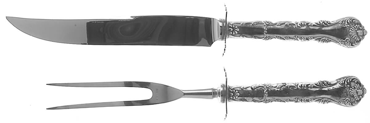 Neapolitan-Kings Court (Sterling, 1895, No Monos) Small Stainless Blade 2-Piece Steak Carving Set by Frank Whiting-1
