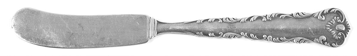 Neapolitan-Kings Court (Sterling, 1895, No Monos) Butter Spreader Hollow Hdl-Paddle/Stainless Blade by Frank Whiting-1