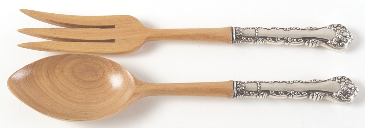 Neapolitan-Kings Court (Sterling, 1895, No Monos) Wooden Bowl 2-Piece Salad Set by Frank Whiting-1