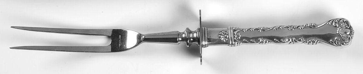 Neapolitan-Kings Court (Sterling, 1895, No Monos) Large Stainless-Prong Roast Carving Fork by Frank Whiting-1