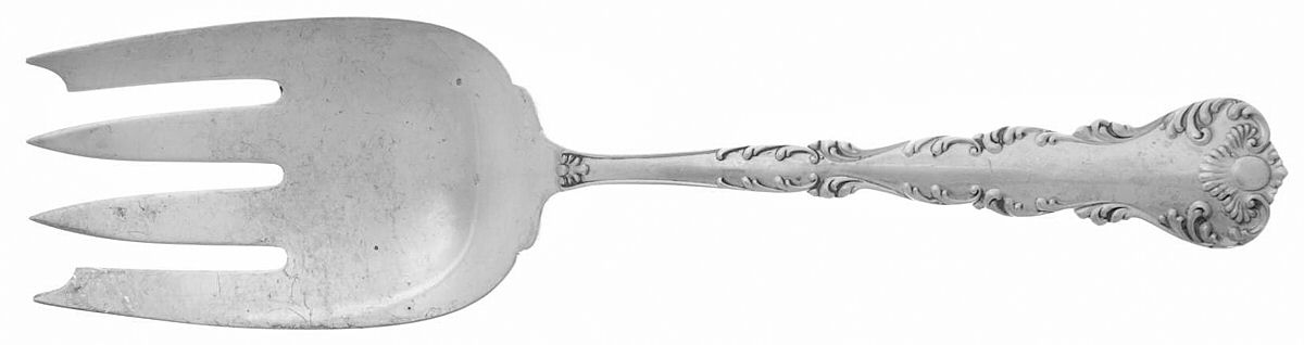 Neapolitan-Kings Court (Sterling, 1895, No Monos) Oversize Solid Salad Servng Fork by Frank Whiting-1