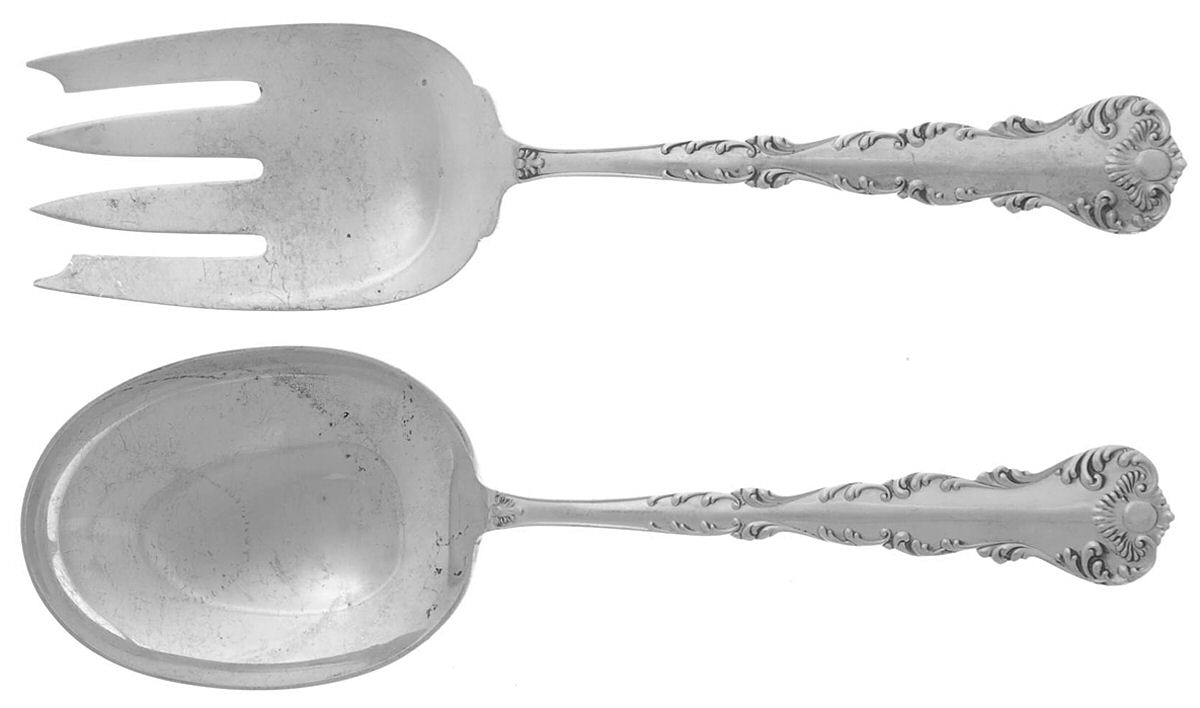 Neapolitan-Kings Court (Sterling, 1895, No Monos) Solid Oversized Serving Salad Set by Frank Whiting-1