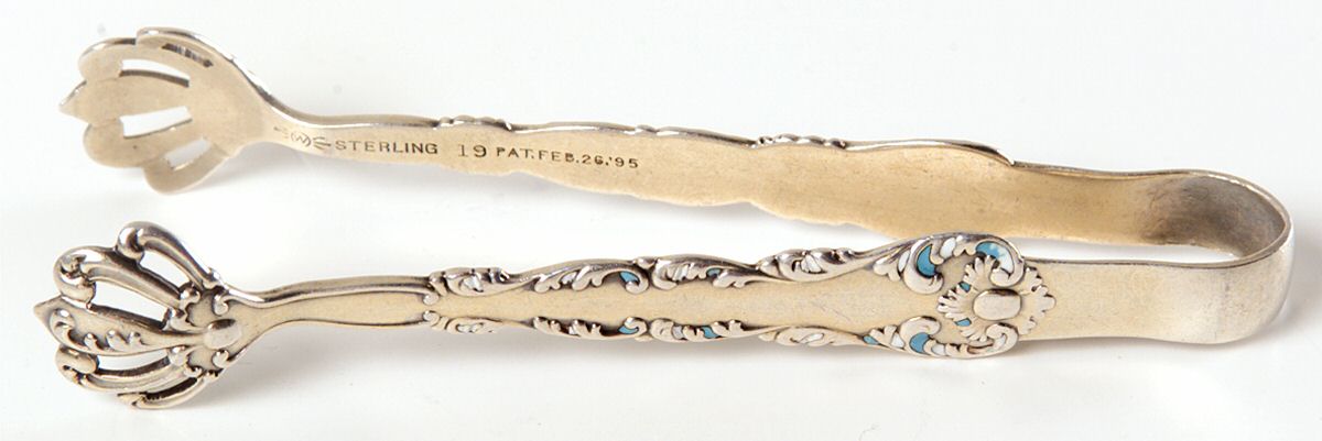 Neapolitan-Kings Court (Sterling, 1895, No Monos) Enameled Bon Bon Tongs by Frank Whiting-1