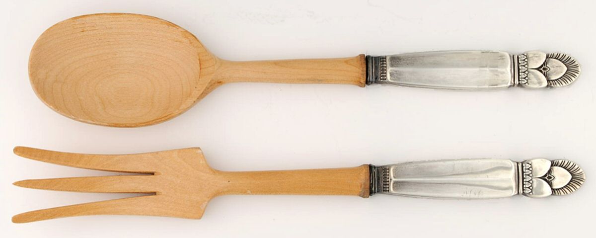 Princess Ingrid (Sterling) Wooden Bowl 2-Piece Salad Set by Frank Whiting-1