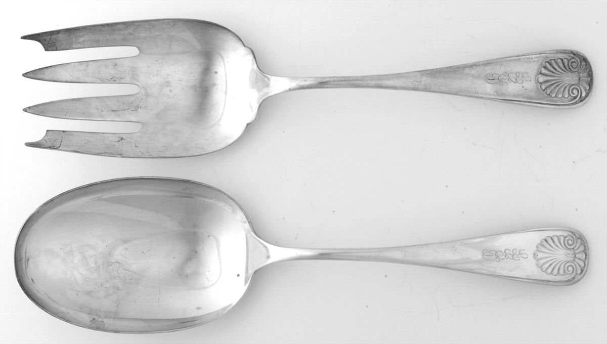 Shell (Sterling, 1890) (2 Pc) Solid Salad Set by Frank Whiting-1
