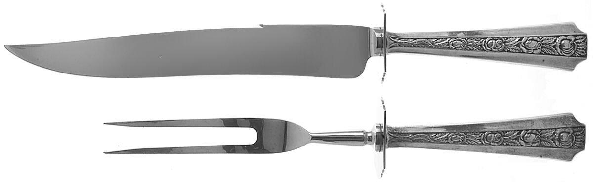 Talisman Rose (Sterling, 1948) Large 2-Piece Roast Carving Set w/Stainless Blade by Frank Whiting-1