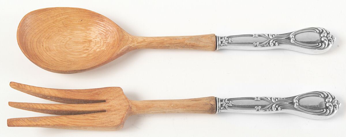 Victoria-Florence (Sterling, 1905) Wooden Bowl 2-Piece Salad Set by Frank Whiting-1