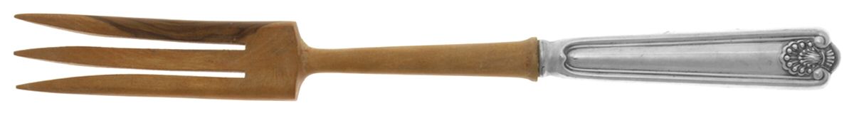 Fiddle Shell-Alden (Sterling, 1914, No Monos) Salad Serving Fork with Wooden Prongs by Frank Smith-1