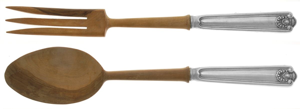 Fiddle Shell-Alden (Sterling, 1914, No Monos) Wooden Bowl 2-Piece Salad Set by Frank Smith-1