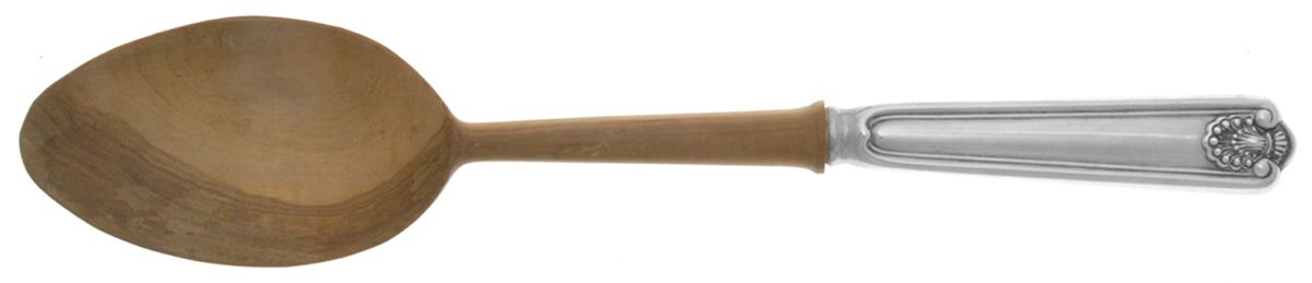 Fiddle Shell-Alden (Sterling, 1914, No Monos) Salad Serving Spoon with Wooden Bowl by Frank Smith-1