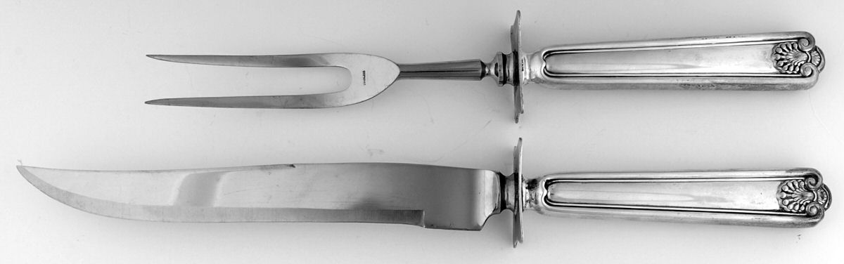 Fiddle Shell-Alden (Sterling, 1914, No Monos) (2 Pc)Carving Set-Lg Stnbl/Roast w/Sterling Guard by Frank Smith-1