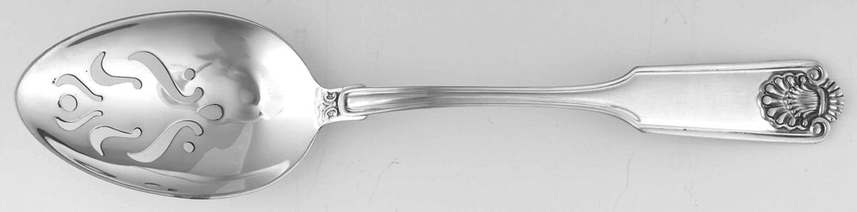 Fiddle Shell-Alden (Sterling, 1914, No Monos) Pierced Tablespoon (Serving Spoon) CM by Frank Smith-1