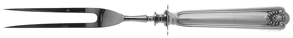 Fiddle Shell-Alden (Sterling, 1914, No Monos) Small Steak Carving Fork with Stainless Prongs by Frank Smith-1