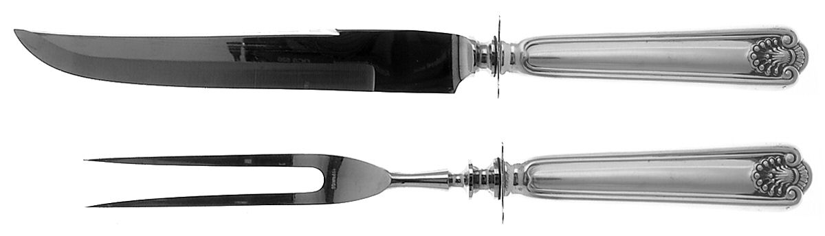 Fiddle Shell-Alden (Sterling, 1914, No Monos) Small Stainless Blade 2-Piece Steak Carving Set by Frank Smith-1