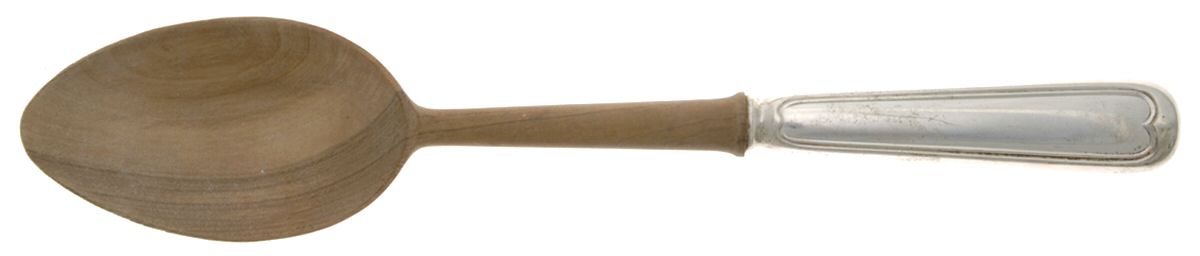 Fiddle Thread (Sterling, 1902, No Monos) Salad Serving Spoon with Wooden Bowl by Frank Smith-1