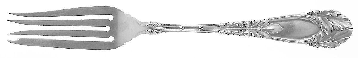Oak (Sterling, 1912, Monograms) Medium Solid Cold Meat Serving Fork by Frank Smith-1