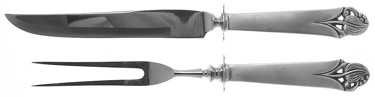 Woodlily (Sterling, 1945, Satin) Small Steak 2-Piece Carving Set w/Stainless Blade by Frank Smith-1