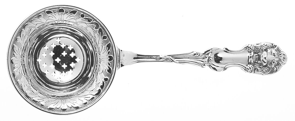 Lion (Sterling, New) Individual Overcup Tea Strainer with Silverplate Bowl by Frank Smith-1