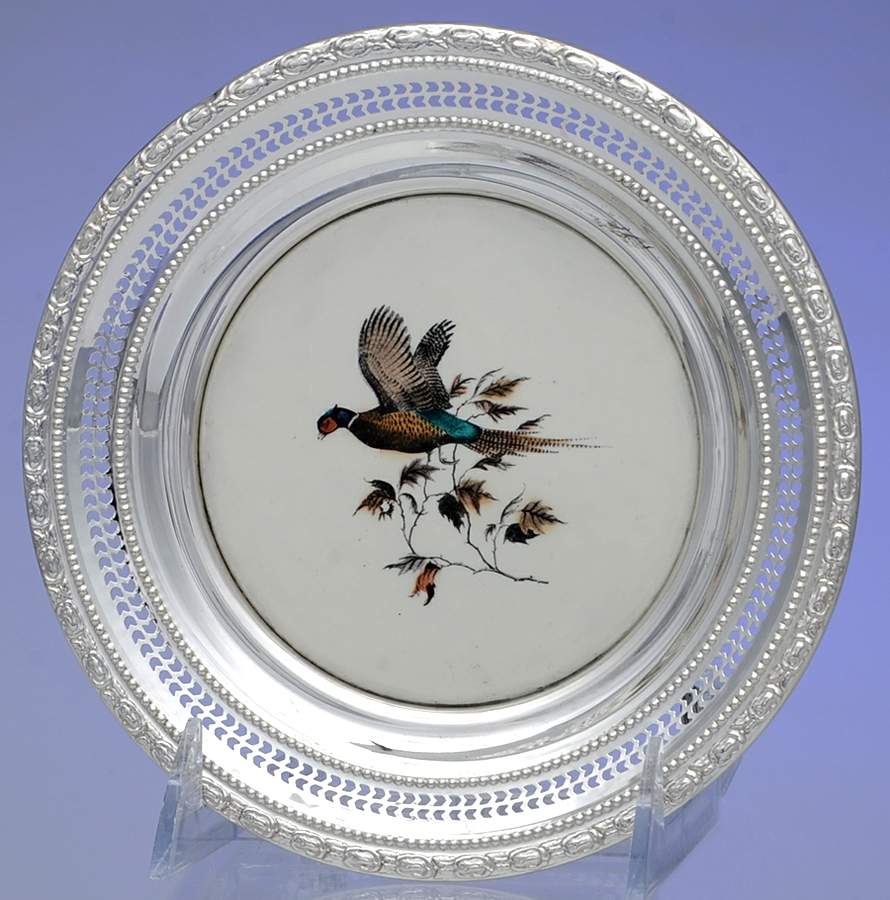 Talisman Rose (Sterling, 1948, Handchased, Hollow) China Wine Coaster with Sterling Rim by Frank Whiting-1
