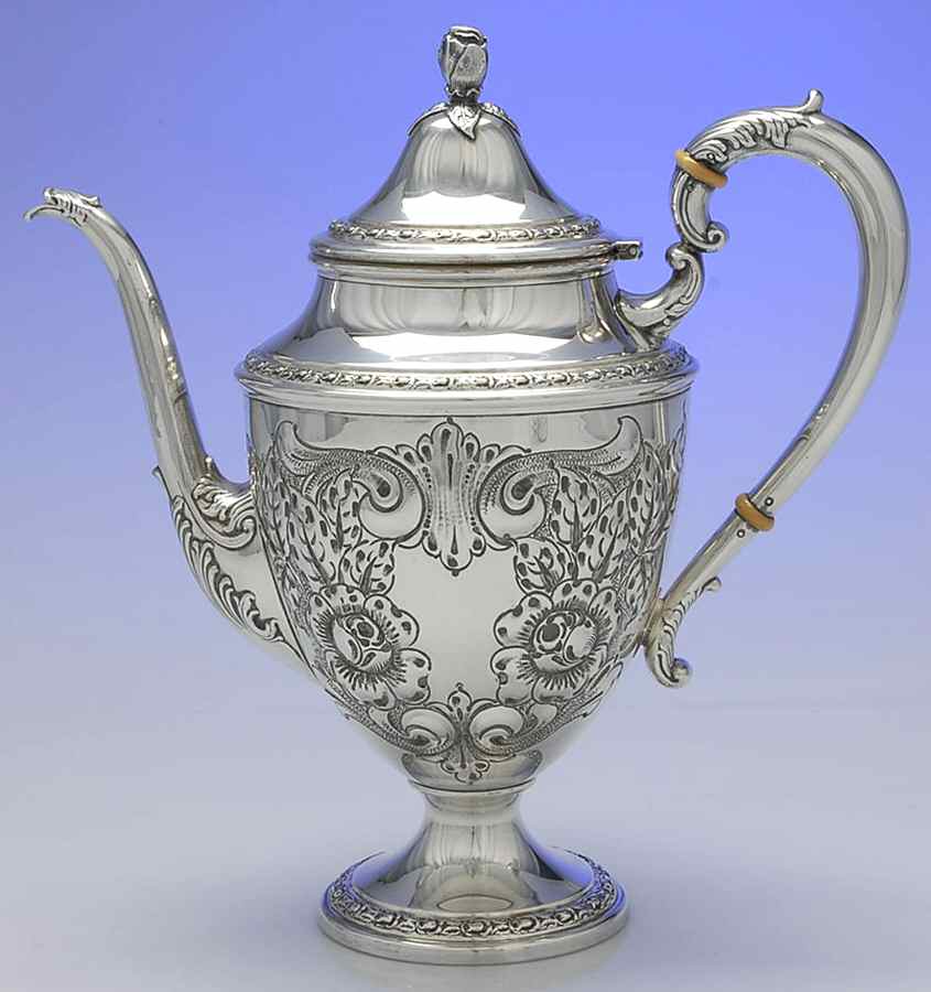Talisman Rose (Sterling, 1948, Handchased, Hollow) Coffee Pot by Frank Whiting-1