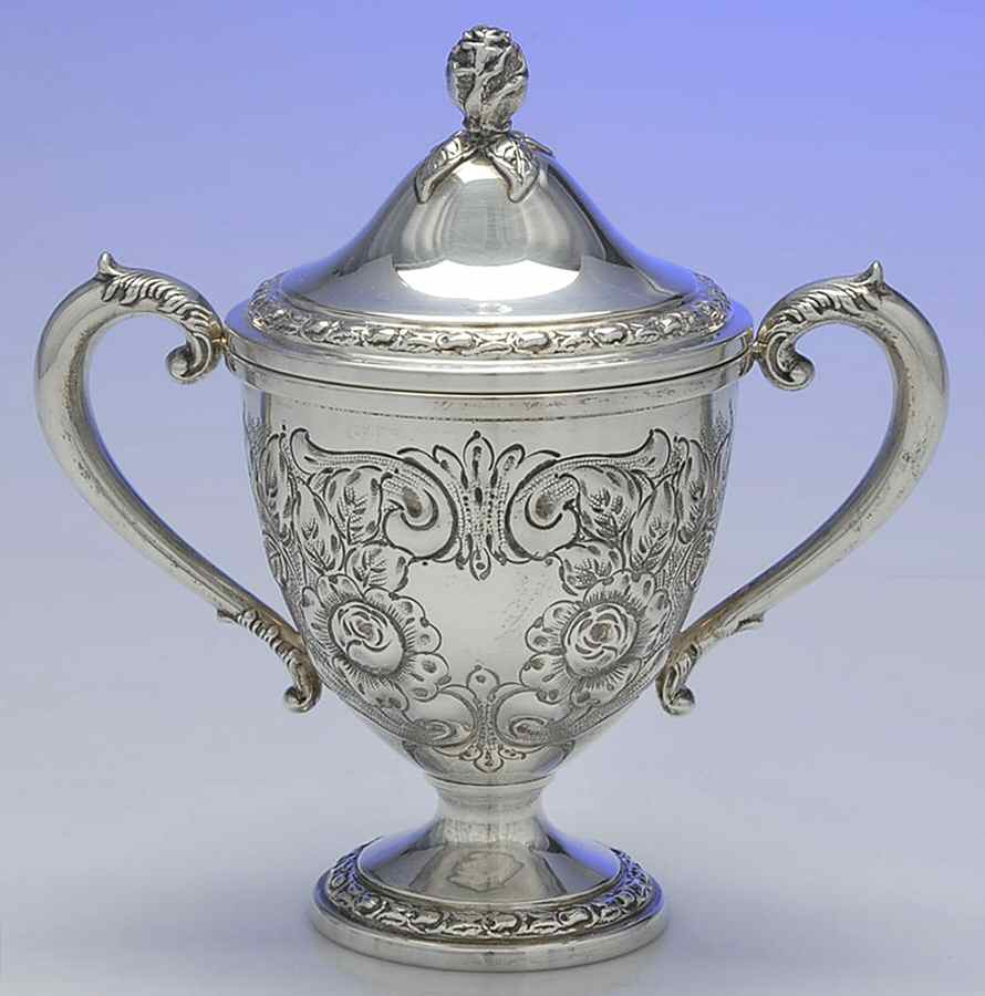 Talisman Rose (Sterling, 1948, Handchased, Hollow) Sugar Bowl & Lid by Frank Whiting-1