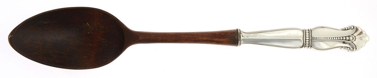 Nightingale (Sterling) Salad Serving Spoon with Wooden Bowl by Frank Whiting-1