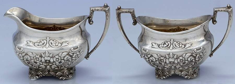 Botticelli (Sterling, 1949, Hollowware) Mini Sterling Creamer and Open Sugar by Frank Whiting-1