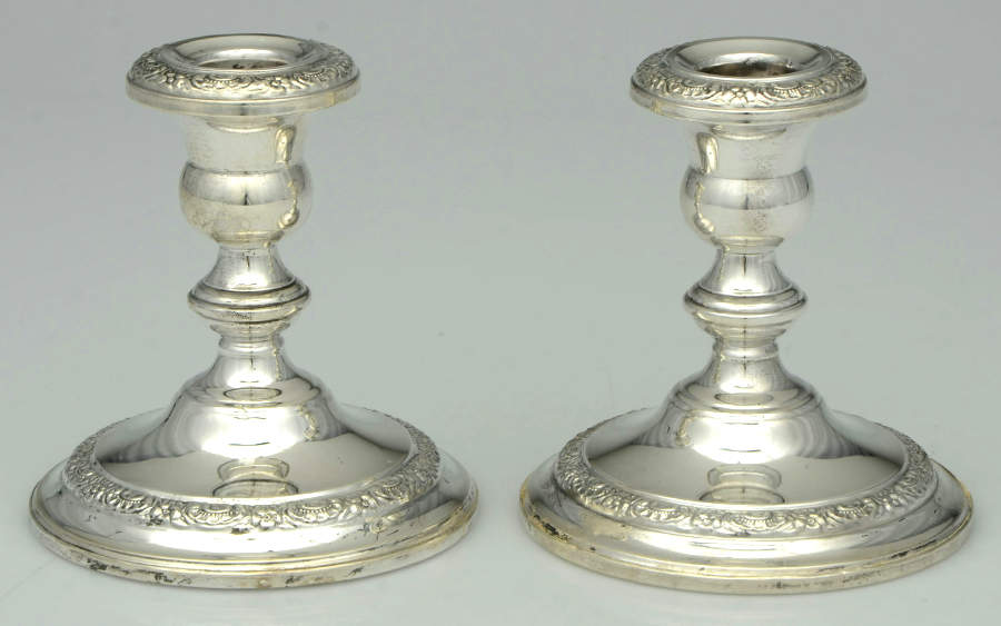 Botticelli (Sterling, 1949, Hollowware) Pair of Weighted Console Candleholders by Frank Whiting-1