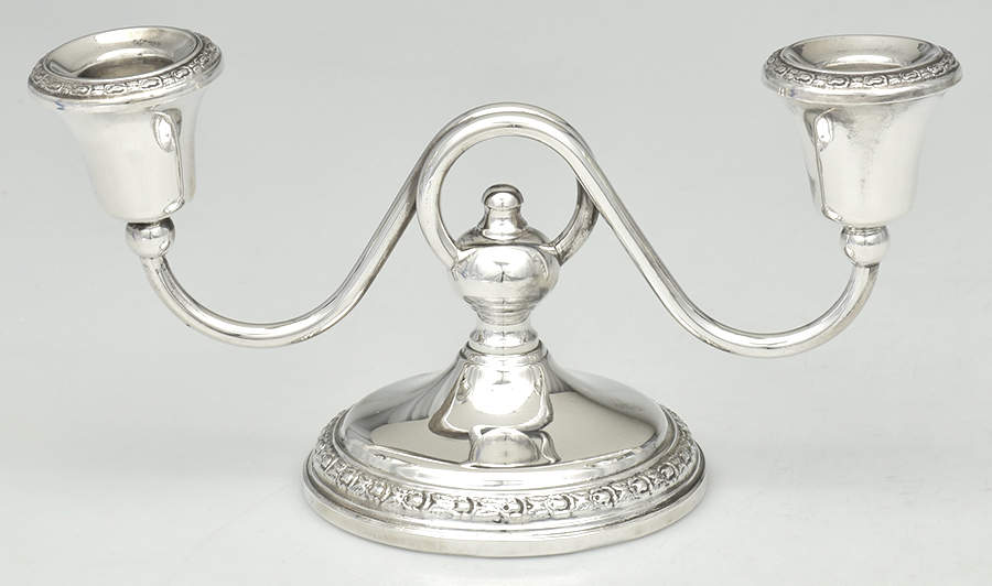 Talisman Rose (Sterling, 1948, Plain, Hollowwaree) Weighted 2 Light Candelabra by Frank Whiting-1