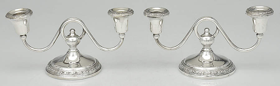 Talisman Rose (Sterling, 1948, Plain, Hollowwaree) (Set of 2) 2 Light Weighted Candelabra by Frank Whiting-1