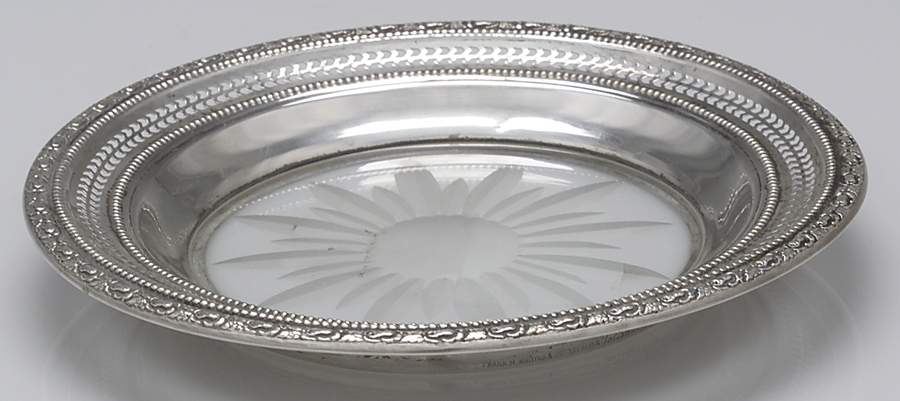 Talisman Rose (Sterling, 1948, Plain, Hollowwaree) Crystal Wine Coaster with Sterling Lip by Frank Whiting-1