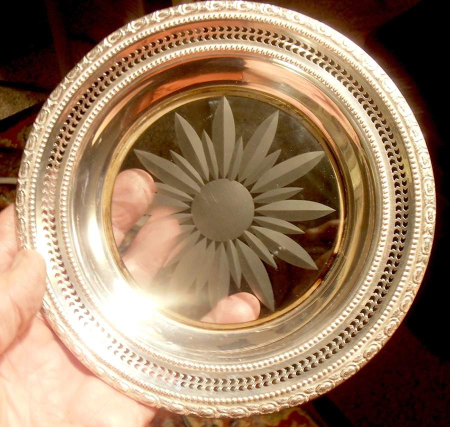 Talisman Rose (Sterling, 1948, Plain, Hollowwaree) Crystal Wine Coaster with Sterling Lip by Frank Whiting-1
