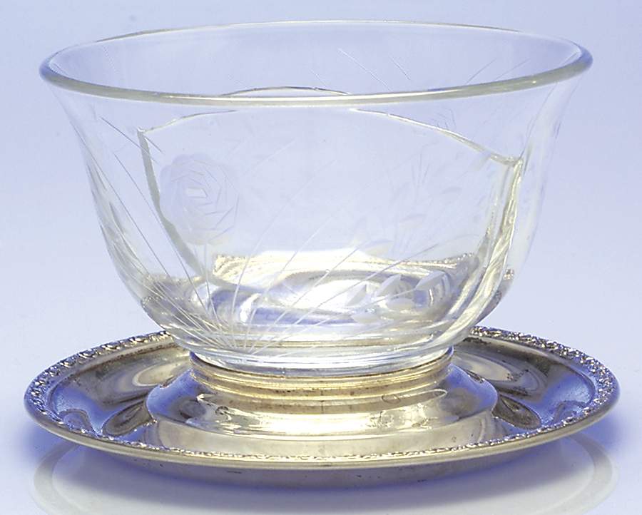 Talisman Rose (Sterling, 1948, Plain, Hollowwaree) Crystal Divided Mayonnaise with Sterling Base by Frank Whiting-1
