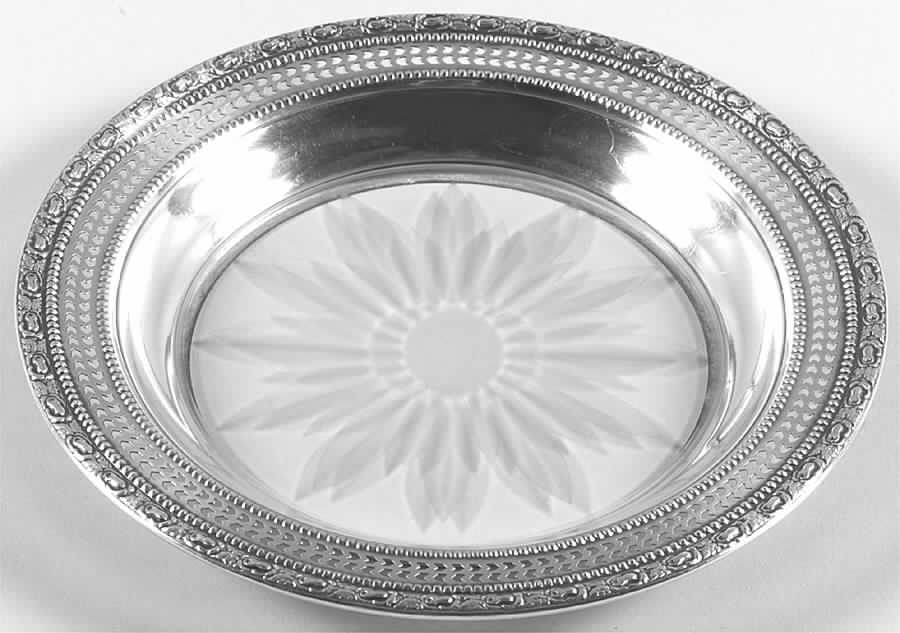 Talisman Rose (Sterling, 1948, Plain, Hollowwaree) Crystal Wine Coaster with Sterling Lip by Frank Whiting-1