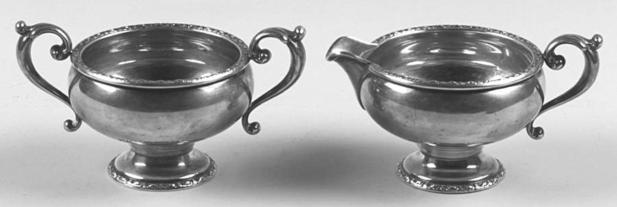 Talisman Rose (Sterling, 1948, Plain, Hollowwaree) Mini Sterling Creamer and Open Sugar by Frank Whiting-1