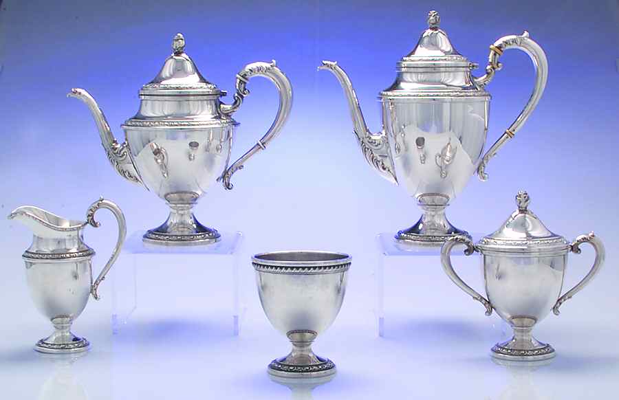 Talisman Rose (Sterling, 1948, Plain, Hollowwaree) 5 Piece Tea Set (SCP, STP, SCR, SSU, SWB) by Frank Whiting-1