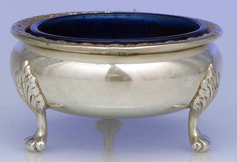 Talisman Rose (Sterling, 1948, Plain, Hollowwaree) Open Salt with Cobalt Liner Individual by Frank Whiting-1