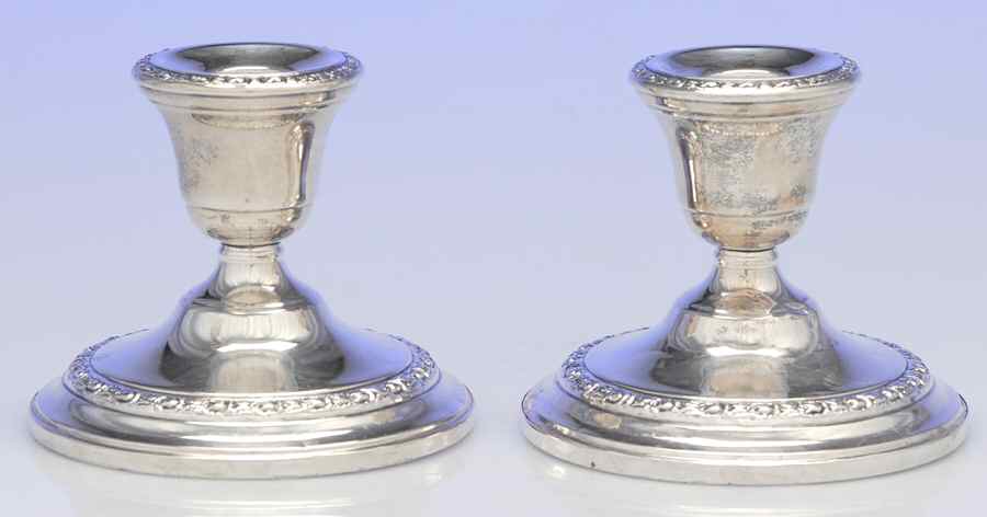 Talisman Rose (Sterling, 1948, Plain, Hollowwaree) Pair of Weighted Console Candleholders by Frank Whiting-1