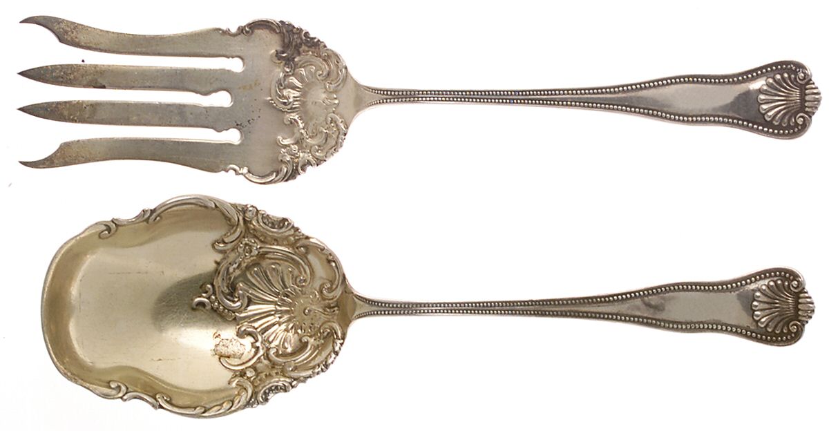 Newport Shell (Sterling, 1910) (2 Pc) Solid Salad Set by Frank Smith-1