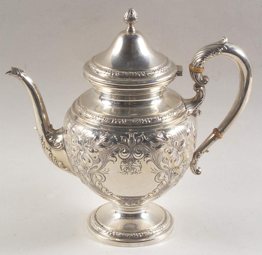 Lily-Floral (Sterling, Hollowware, Floral Border) Teapot by Frank Whiting-1