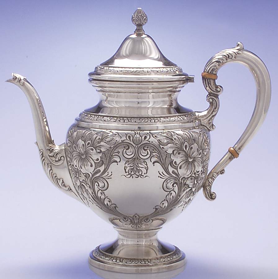 Lily-Floral (Sterling, Hollowware, Floral Border) Teapot by Frank Whiting-1