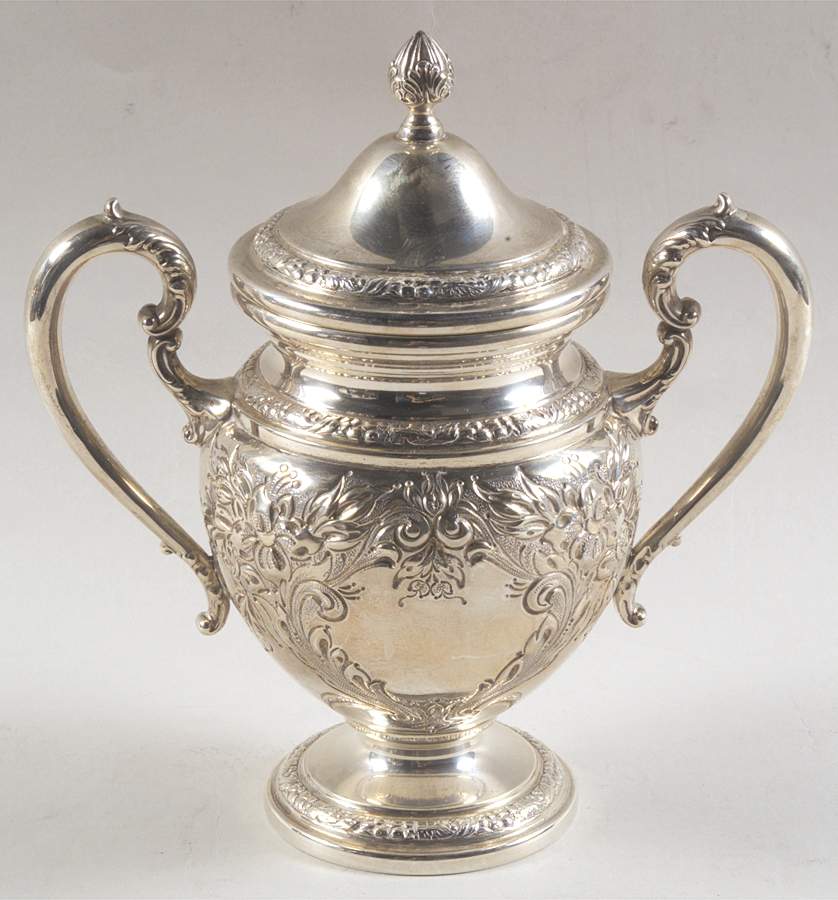 Lily-Floral (Sterling, Hollowware, Floral Border) Sugar Bowl & Lid by Frank Whiting-1