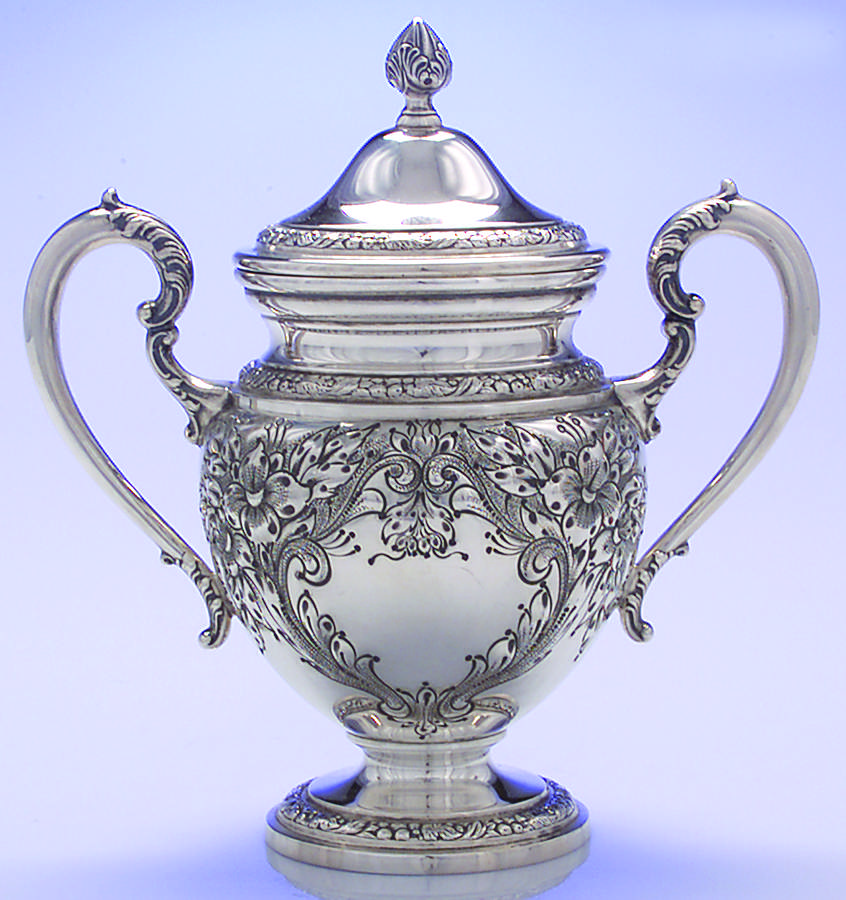 Lily-Floral (Sterling, Hollowware, Floral Border) Sugar Bowl & Lid by Frank Whiting-1