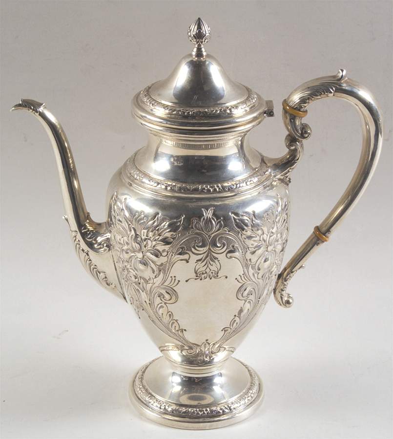 Lily-Floral (Sterling, Hollowware, Floral Border) Coffee Pot by Frank Whiting-1